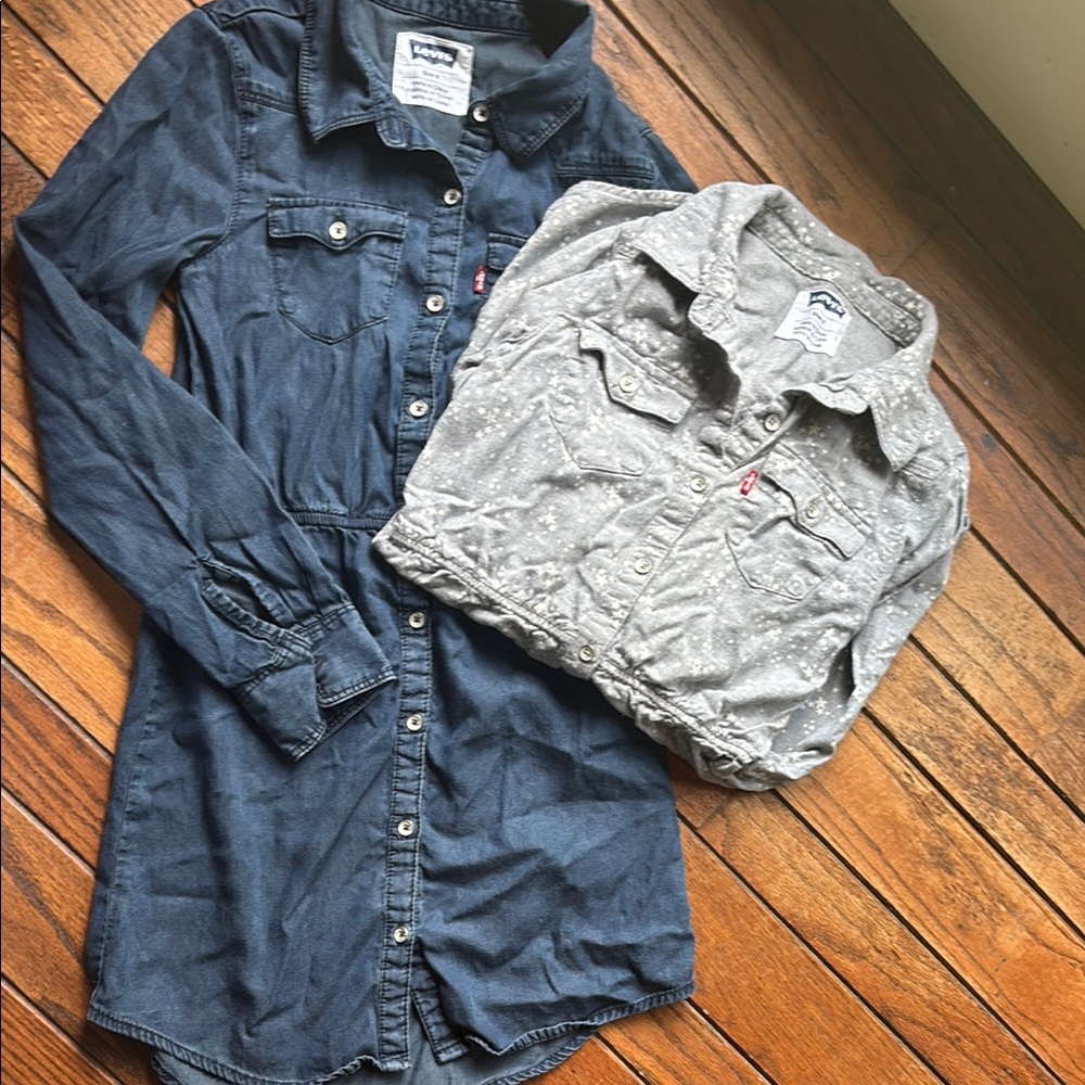 Levi's girl Blue and Gray Button Down Dresses size 8
